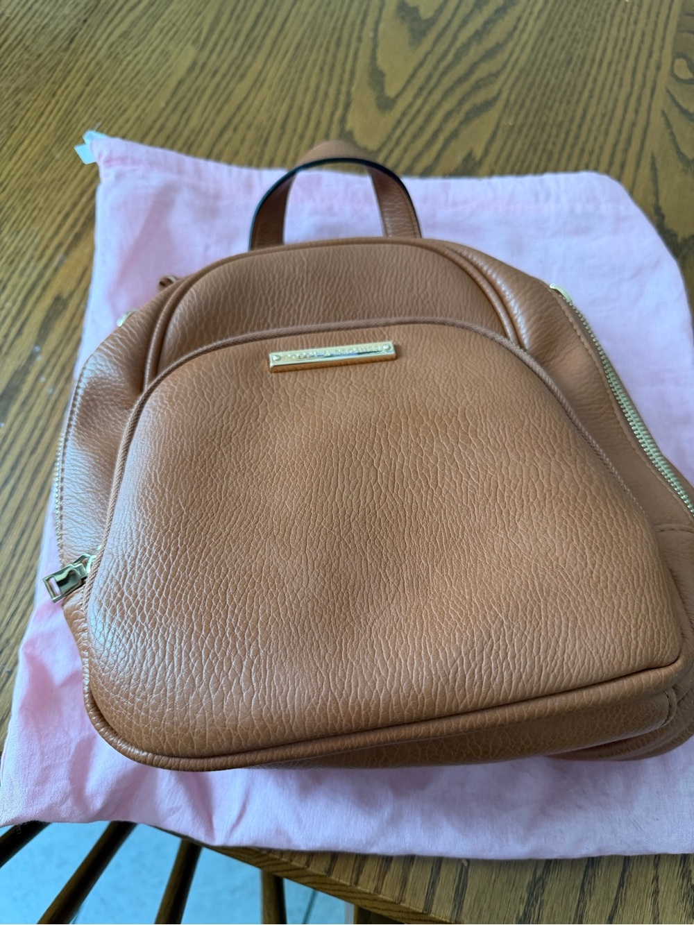 Poppy & Peonies Tan Pebbled Mini Backpack with Gold Hardware